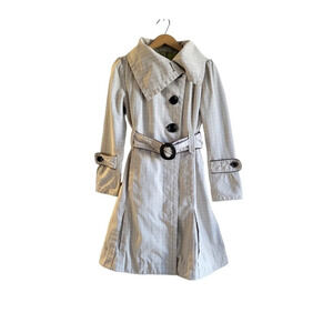 SOIA & Kyo  Cream Checkered Plaid Funnel Neck Belted Trench Coat Size- Small